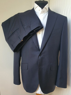 SAVILE ROW Made to Measure Herren Anzug/Men's Suit Virgin Wool Pinstripe Navy 48