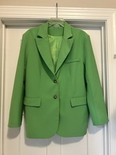 Women  s Size Large Green Long Sleeve Mid Length Single Breasted Blazer Pockets