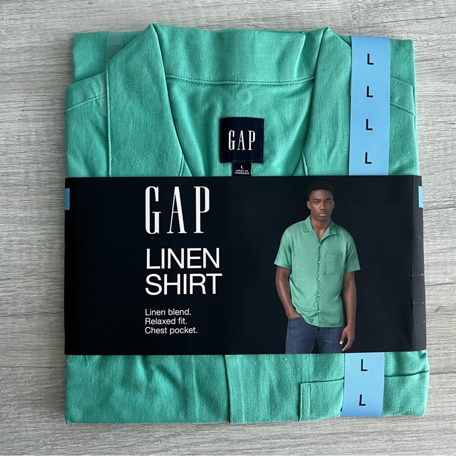 Gap Men's Short Sleeve Button-Up Linen Shirt Green Size Large