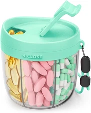 Cute Pill Dispenser with 7 Large Compartments, Portable Pill Bottle Organizer wi
