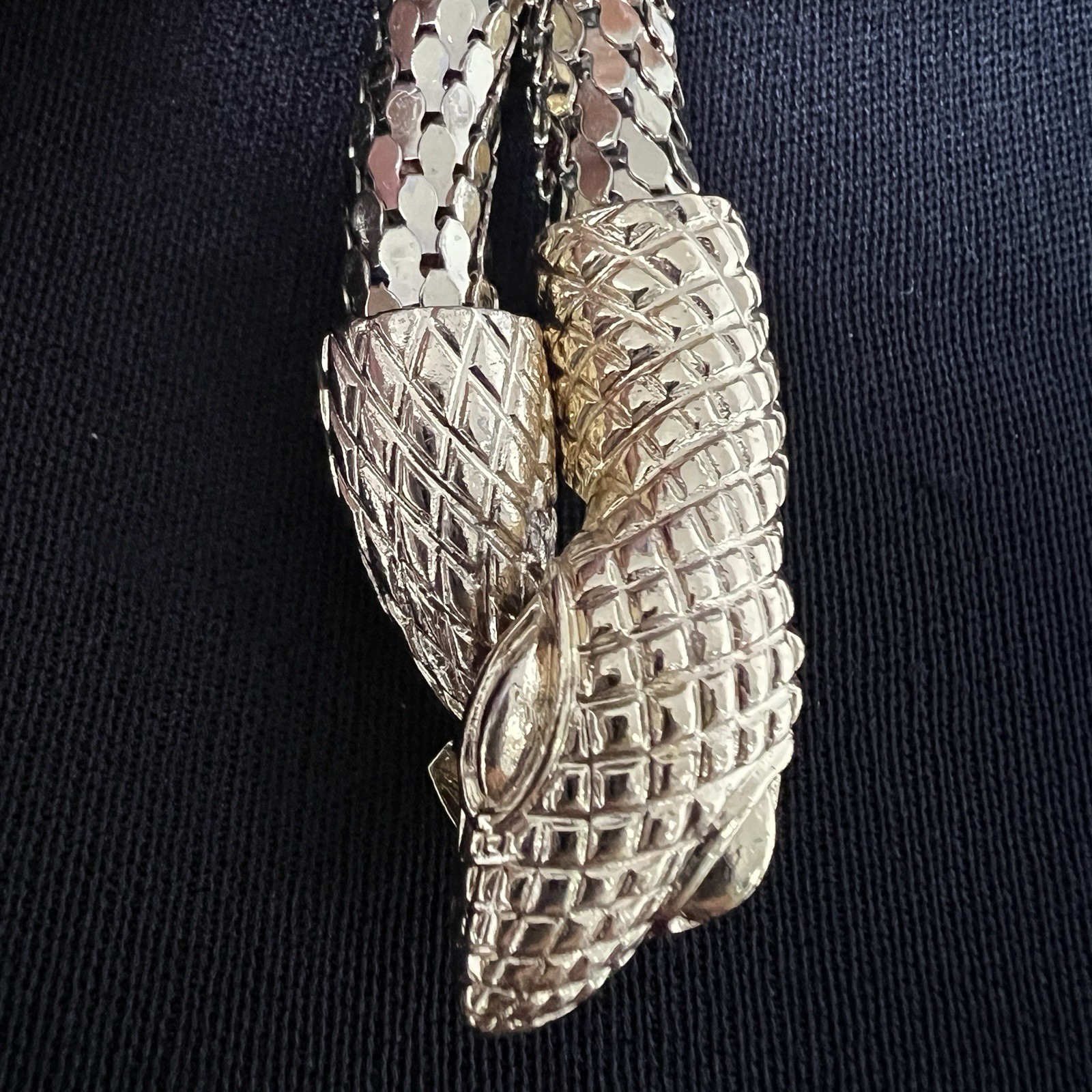 Whiting & Davis Mesh Snake Lariat Necklace in Gold Rare Diamond Crosshatch Vtg image 9