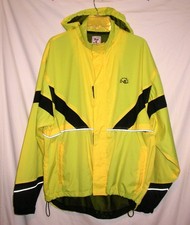Yellow Rain Jacket Windbreaker Mens XL Hood Safety Outdoor Lightweight Vented