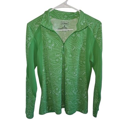 LL Bean Womens Green Floral Quarter Zip Pullover Active Top Size M Colorful