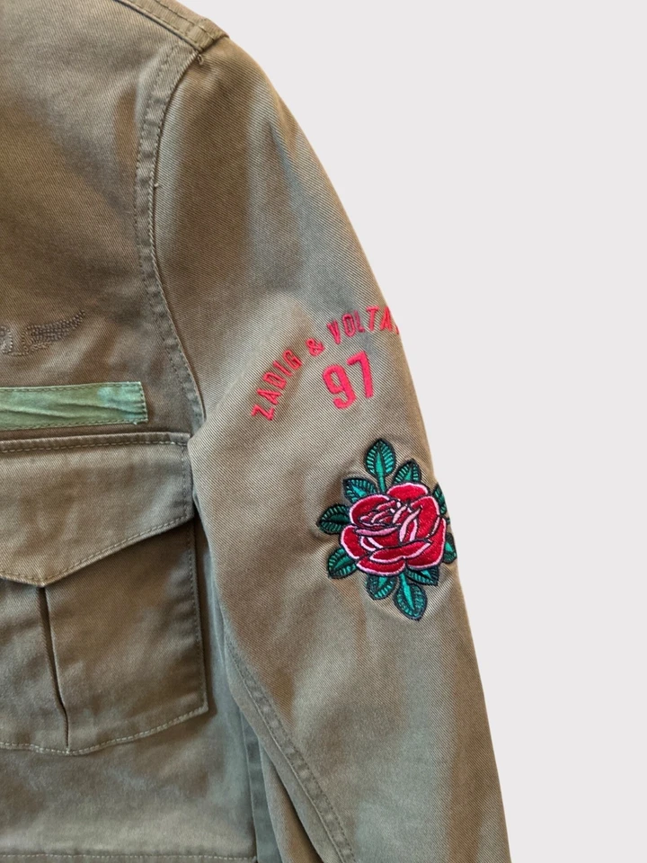 Zadig & Voltaire Army Green Tackl Tattoo Jacket Sz S Embroidered Statement Piece - Image 2 of 4
