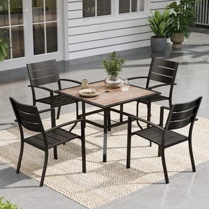 5-Piece Metal Outdoor Dining Set W/ Square Table 4 Chairs Patio Furniture NEW