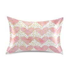 Decorative Bed Pillowcases Gold Polka Dot Pattern Satin M20x30in Pink Heart