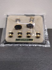 GOLD TONE GENUINE BLACK ONYX GEMSTONE CUFFLINK BUTTON SET NEW NOS