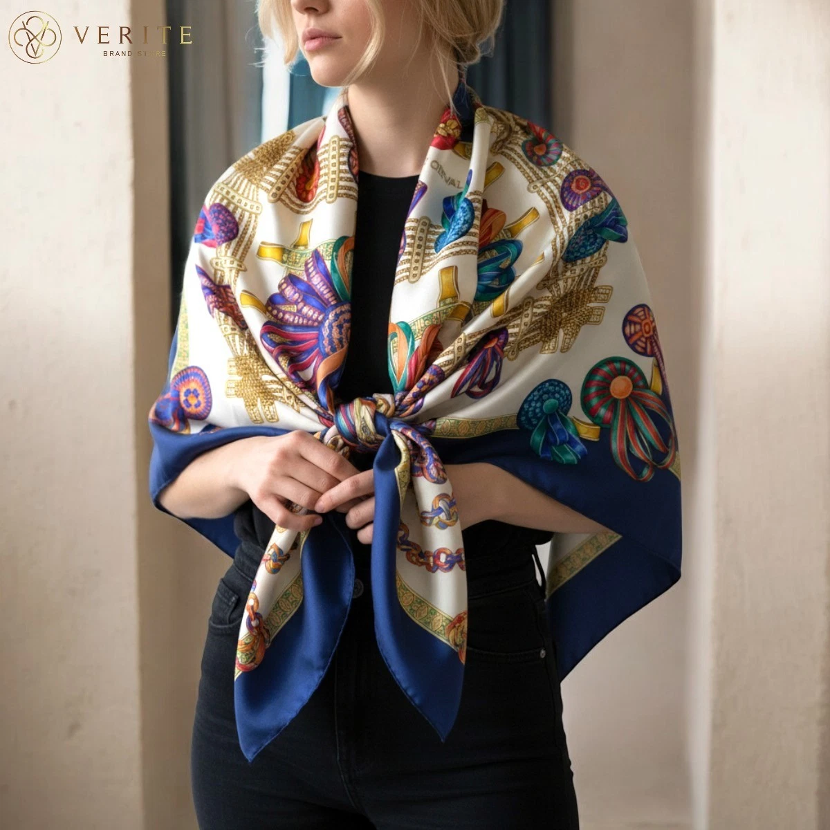 Foulard Vintage Soie Thème Chevaux - Multicouleur, Occasion, Accessoire Femme
