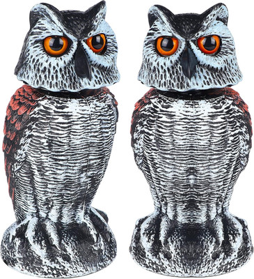 2 Pack Fake Owl Decoy Bird Scarecrow Sculpture, Rotating Head Plastic Owl Bird D
