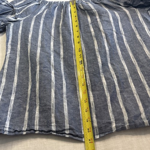 Laurie Felt Linen Blend Blouse Women's M Blue White Striped Ruched Off-Shoulder - Picture 6 of 10