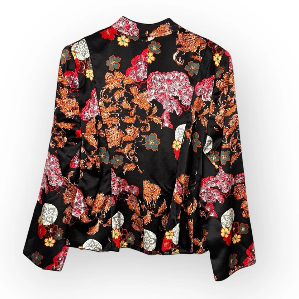 JS Collections Elegant Asian Floral Print Silk Jacket Womens 14W Cocktail Party - Image 3 of 4