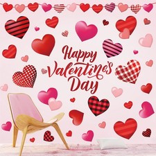 9 Sheets Happy Valentine's Day Wall Stickers Red Black Heart Large Room