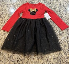 Girls Disney Red and Black Minnie Mouse Sequin Tulle Dress Size 4