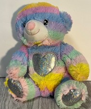 Plush Teddy Bear Rainbow Colors Heart on Belly 11"