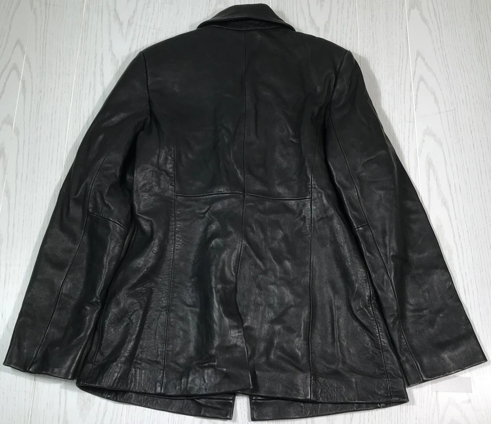 Chaqueta de Cuero Express Mujer 7/8 Negra Bolsillos Abotonados Forrada Preppy Clásica Foto 2 de 4