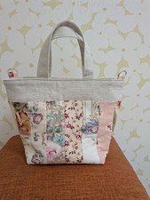 Patchwork quilt floral tote bag beige handmade