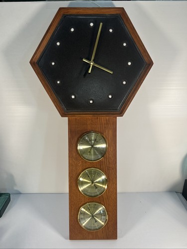 Mid Century Modern Martz Marshall Studios Walnut Hexagon Wall Clock . Very Rare!