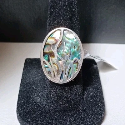 Anillo de abulón 925 con motivo de arrecife de coral indonesio talla 7 Foto 1 de 4