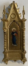 Antique 19thC. Italian Carved Gilt Wood Framed Icon Angel Porcelain Plaque