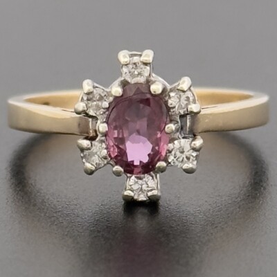 Cluster-Ring 9 kt Gelbgold Rubin & Diamant Größe L gepunzt