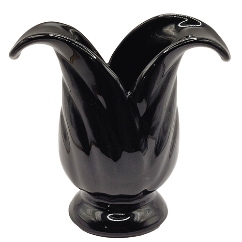 Unique Art Nouveau Glossy Black Open Flower Petal Pottery Vase Planter USA 827 - Picture 2 of 15