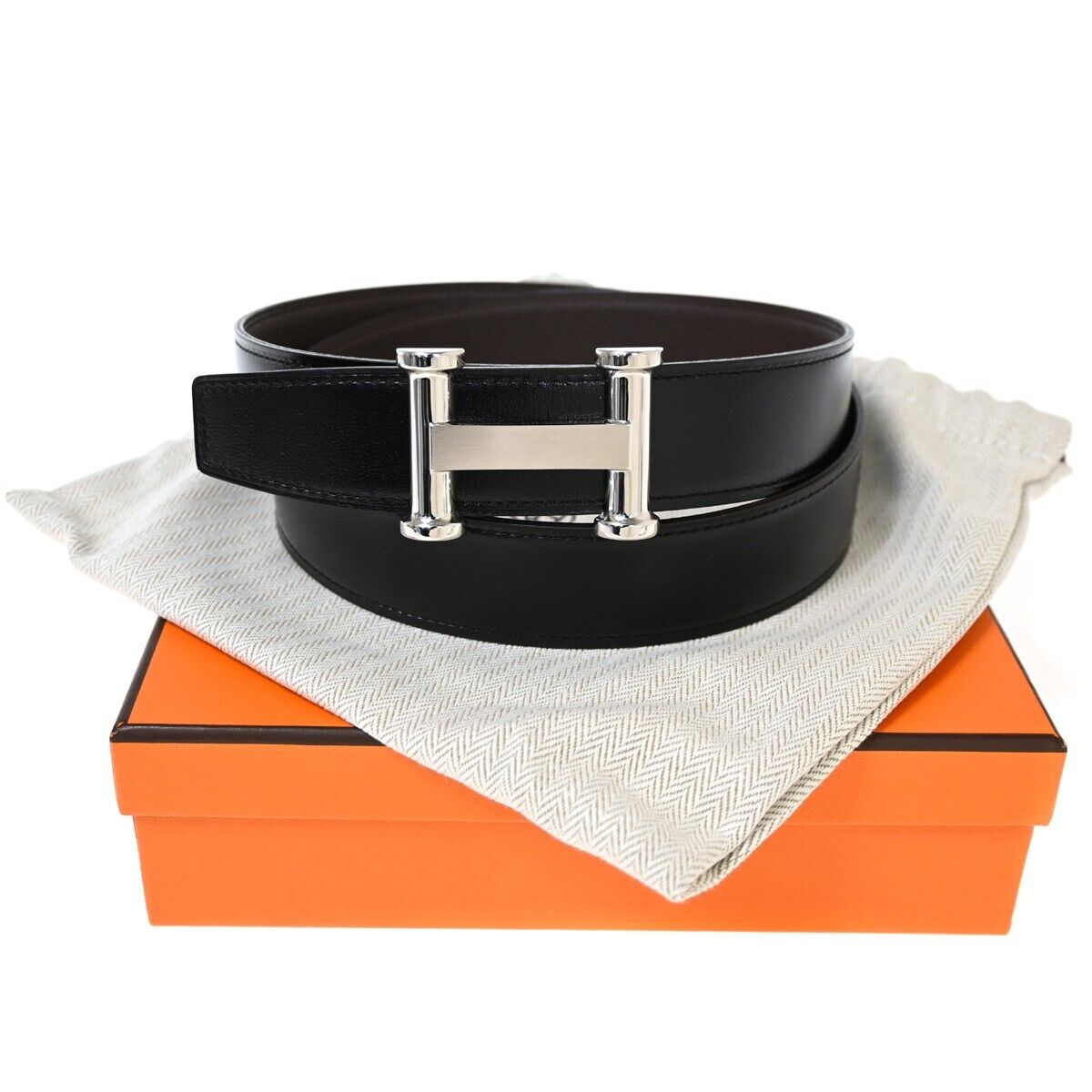 HERMES H Logo Agora Reversible Belt Buckle Leather #90 Black HERMES H Logo Agora Reversible Belt Buckle Leather #90 Black