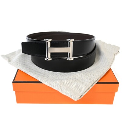HERMES H Logo Agora Reversible Belt Buckle Leather #90 Black HERMES H Logo Agora Reversible Belt Buckle Leather #90 Black
