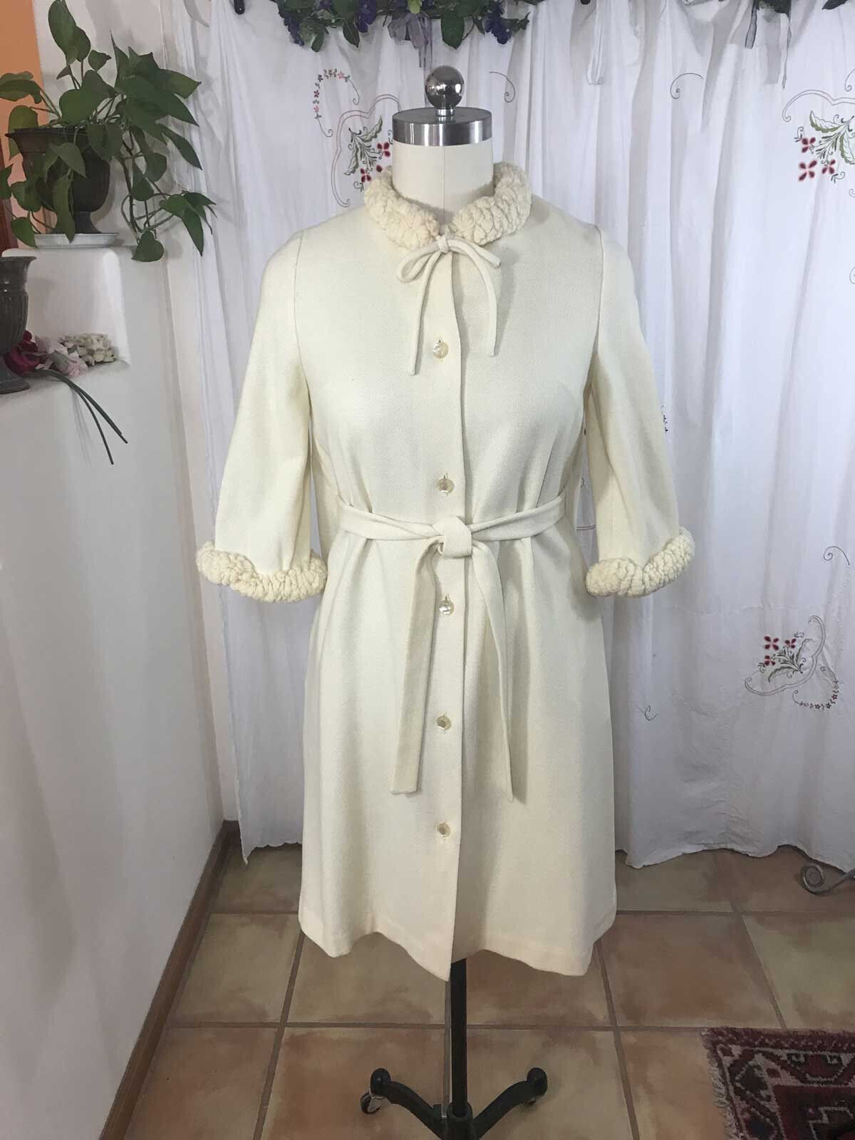 Vtg 60s Sadie for Neiman Marcus Cream Wool Coat &… - image 1