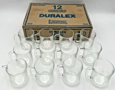 (12) DURALEX 4290 GLASS CLEAR MUGS 11OZ 3-7/8" TALL STACKABLE NEW WITH BOX
