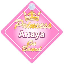 Crown Princess Anaya On Board Personalised Baby Girl Car Sign