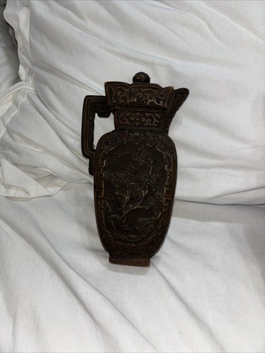 Rare Vintage Lhasa Hand Carved Yak Bone Brown 7" Pitcher / Vase Tibet