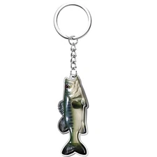 Bass shaped 2.75" keychain key ring chain fish camping angler gift fishing