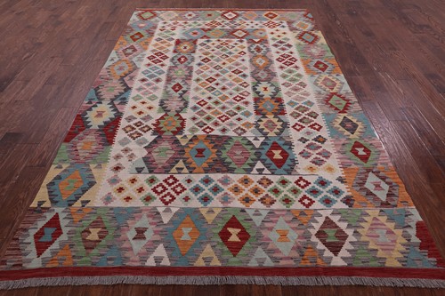 Tappeto 6' 6"" X 9' 10"" kilim in lana su lana reversibile trama piatta - Q17543 - Foto 3 di 9
