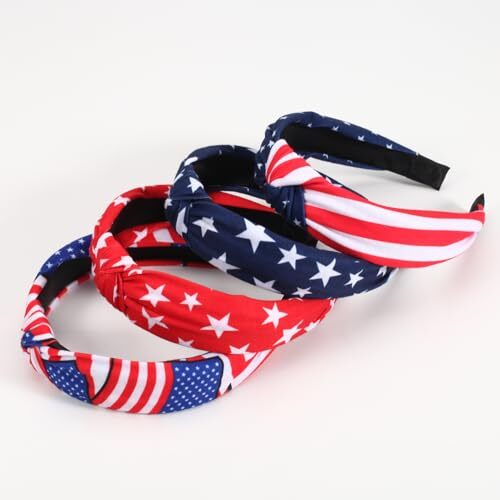 4 th of July Headbands for Women Girls American Wide 4pcs USA Flag Headbands - Picture 3 of 7