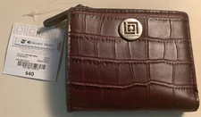Liz Claiborne Women's Corner Zip Mini Wallet Coins Purse Red Dark Wine Croco