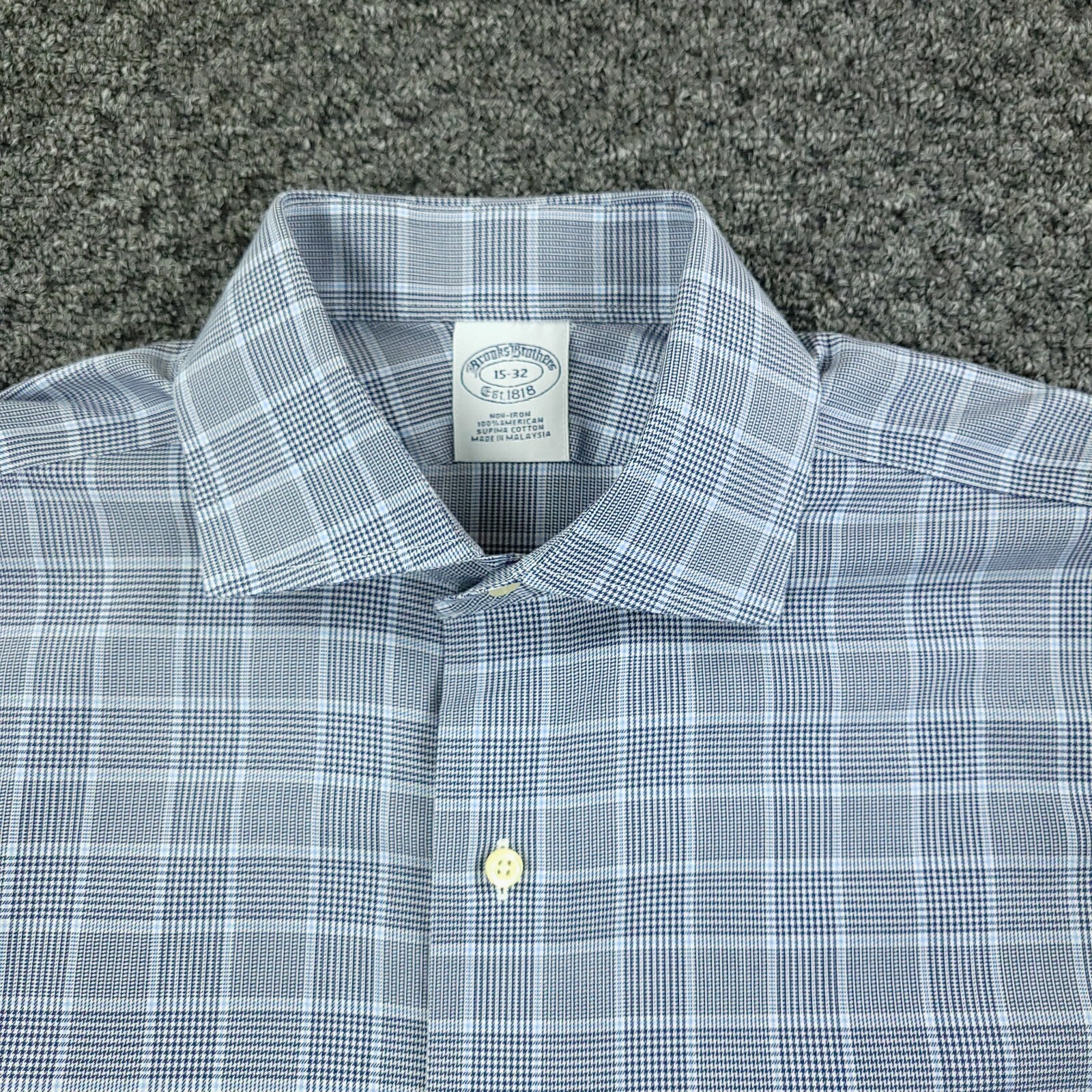 Brooks Brothers Dress Shirt Mens 15 Gray Plaid Business Office Classic Travel