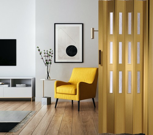 Forte Kunststoff-Falttür Luciana 88,5 x 202 cm Eiche hell 3 Fenster Schiebetür - Bild 4 von 7