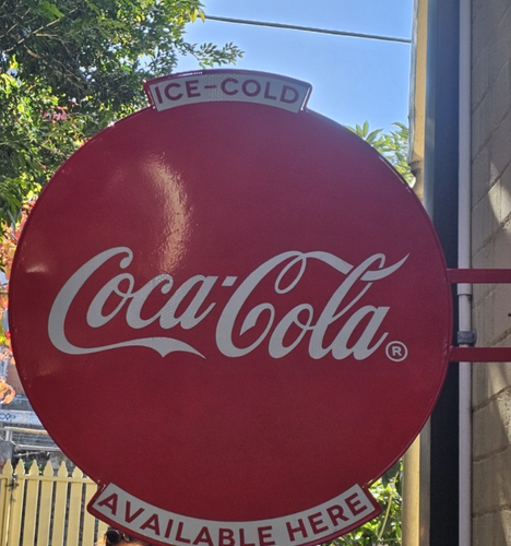 COCA ' COLA ICE-COLD AVAILABLE HERE SHOP SIGN METAL DOUBLE SIDED 24'' RARE - Picture 2 of 15