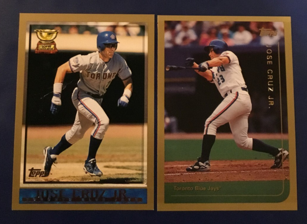 1998 & 1999 Topps #326 #386 Jose Cruz Jr Lot 2 Rookie Gold Cup Blue Jays $$
