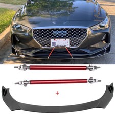 For Genesis G70 G80 G90 Carbon Fiber Front Bumper Lip Splitter + Strut Rods Red