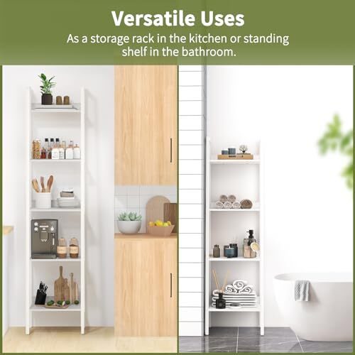 Ladder Shelf Tall Ladder Bookshelf Corner Shelf, Industrial Book 5 Tier White - Picture 6 of 6