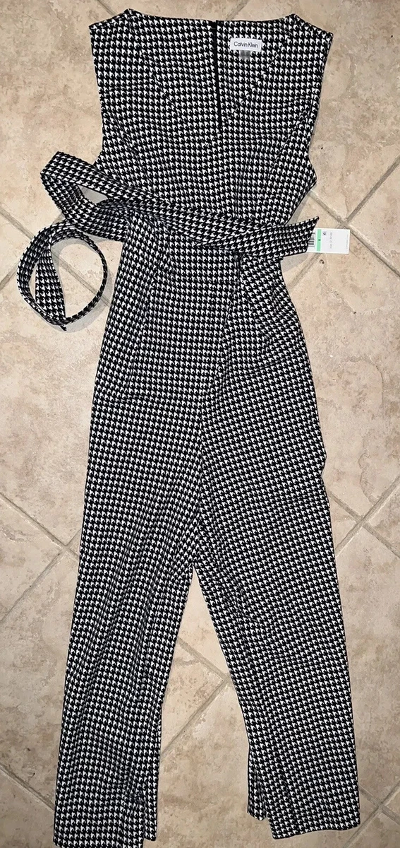 Calvin Klein NWT Black WHITE Romper Houndstooth Jumpsuit One Piece Crop  Size 8 | eBay