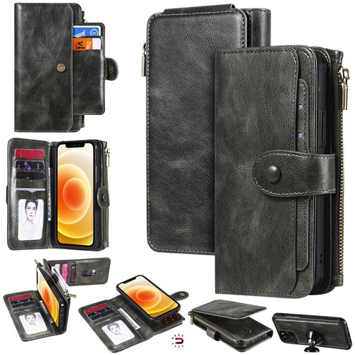 For iPhone 15 14 Plus 13 Pro Zipper Wallet Card Leather Phone Case Slim Cover - Picture 48 of 57