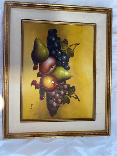 Vntg MCM Painting Original Still Life Signed Fruit Apples Pear Framed 22” X 18” - Picture 18 of 18