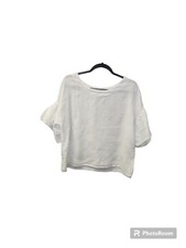 Elena Baldi M 100 Linen Blouse Top Ruffle Sleeve Italy White 1896