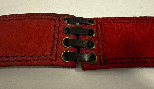 VTG 60s 70s Vera Neumann Red Suede Laced Sides Wide Hip Belt Hippie Biker Boho M - Picture 7 of 15