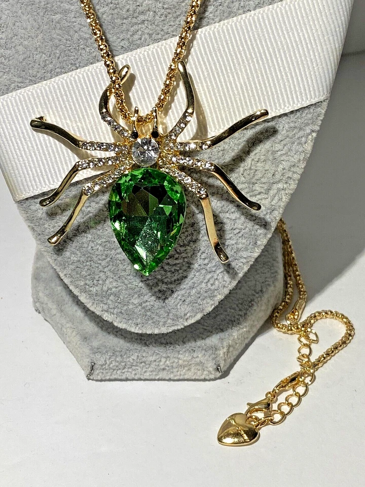 BETSEY JOHNSON REGAL GRANDE VERDE ARAÑA CRISTAL ORO PIN COLGANTE Foto 3 de 4