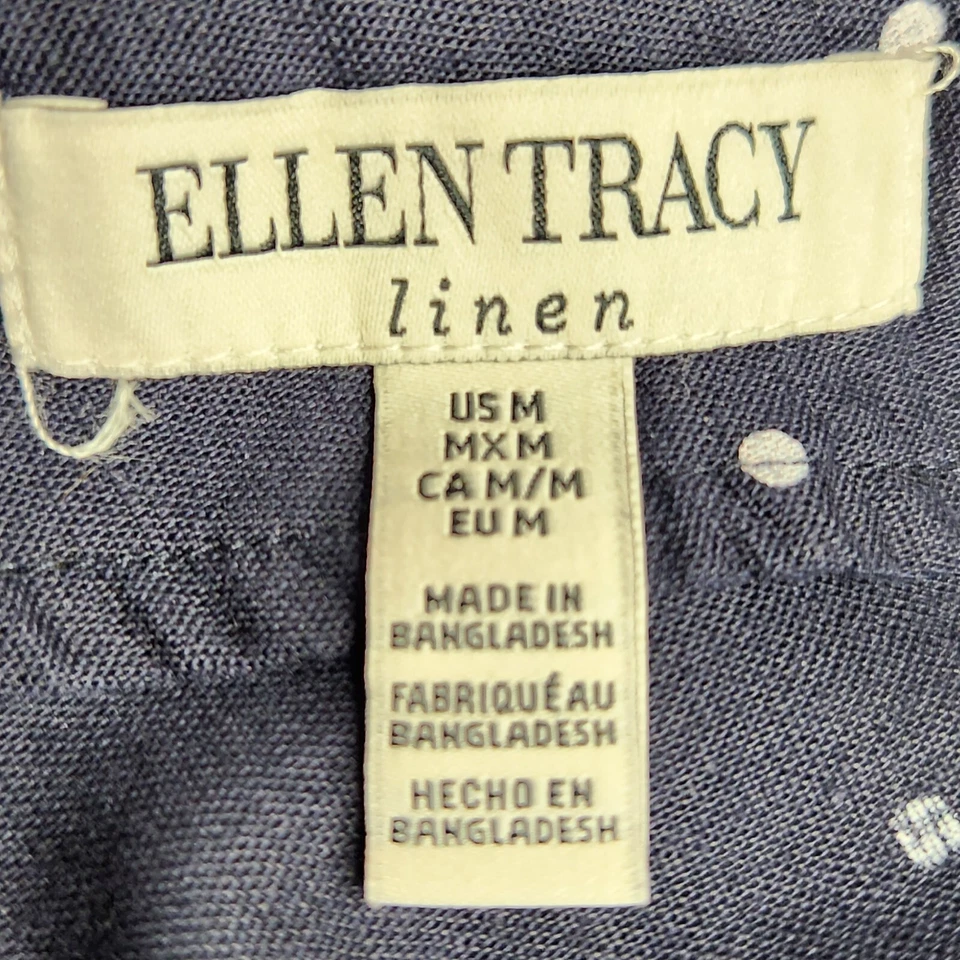 Top de mujer Ellen Tracy mezcla de lino talla M negro a lunares cuello en V manga gorra Foto 4 de 4