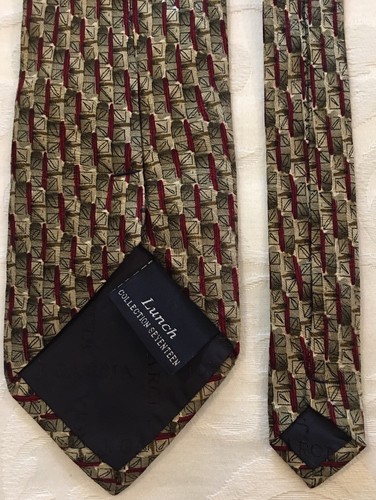 J. GARCIA Men's Gold Red Vertical Stripe Abstract Print 100% Silk Neck Tie LUNCH - Picture 7 of 9