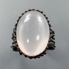 Handmade 25ct Natural Rose Quartz Ring 925 Sterling Silver Size 10 /B-R2786